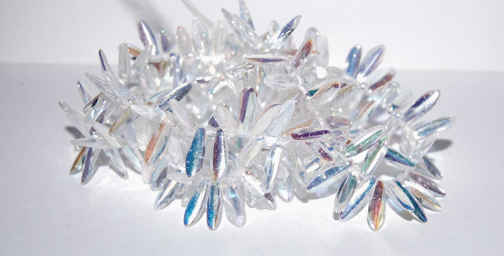 Dagger Pressed Glass Beads, Crystal Ab (30 Ab), Glass, Czech Republic