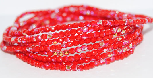 Fire Polished Round Faceted Beads, Red Ab (93180 Ab), Glass, Czech Republic