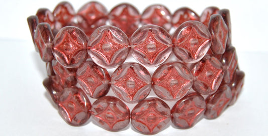 Flat Round With 4-Point Star Pressed Glass Beads, Transparent Light Amethyst 43806 Metalic (20040 43806 Metalic), Glass, Czech Republic