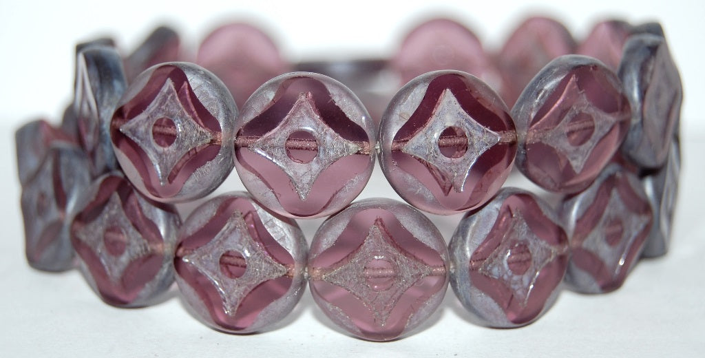 Table Cut Round Beads With Star, Transparent Light Amethyst Luster Cream (20020 14401), Glass, Czech Republic