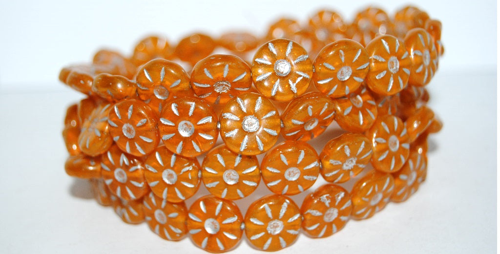 Flower Pressed Glass Beads, (81260 54201), Glass, Czech Republic