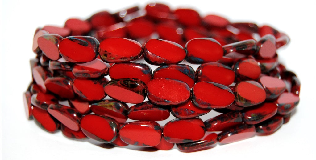 Table Cut Rectangle Beads, Opaque Red Travertin (93200 86800), Glass, Czech Republic