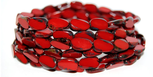 Table Cut Rectangle Beads, Opaque Red Travertin (93200 86800), Glass, Czech Republic