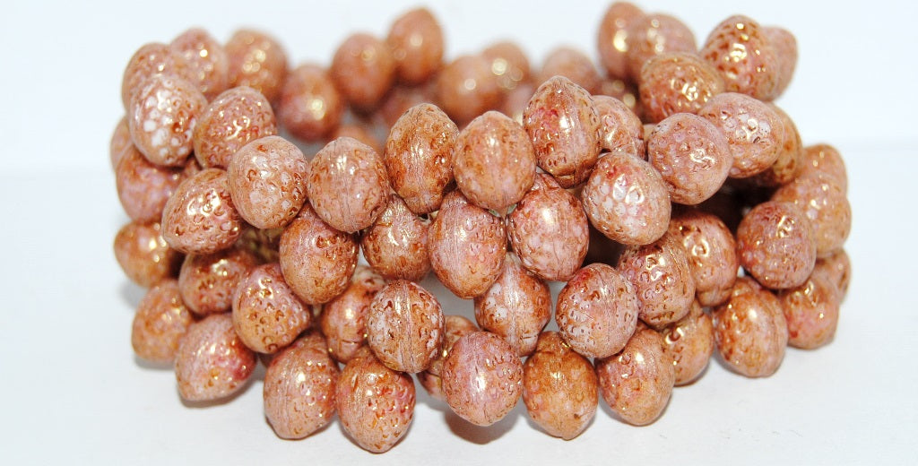 Strawberry Friut Pressed Glass Beads, Chalk White Luster Ruby (3000 14497), Glass, Czech Republic