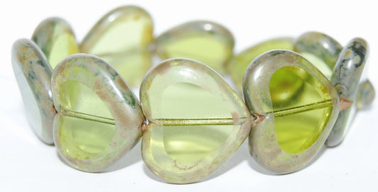 Table Cut Heart Beads, Transparent Green 43400 (50500 43400), Glass, Czech Republic