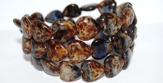 Heart Pressed Glass Beads, 35010 Travertin (35010 86800), Glass, Czech Republic