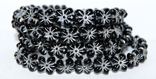 Flower Pressed Glass Beads, Black 54201 (23980 54201), Glass, Czech Republic