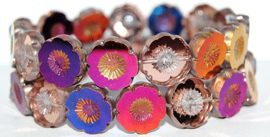 Table Cut Round Beads Hawaii Flowers, Crystal 29500 (30 29500), Glass, Czech Republic