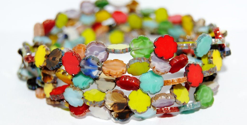 Table Cut Round Beads Hawaii Flowers, Mixed Colors 4 (Mix 4), Glass, Czech Republic