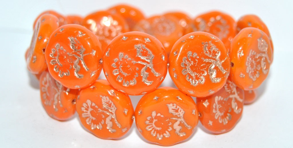 Round Flat With Flower Marguerite Pressed Glass Beads, (81260 54200), Glass, Czech Republic