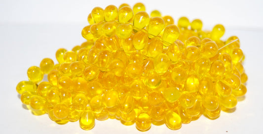 Pear Drop Pressed Glass Beads, Transparent Yellow (80020), Glass, Czech Republic