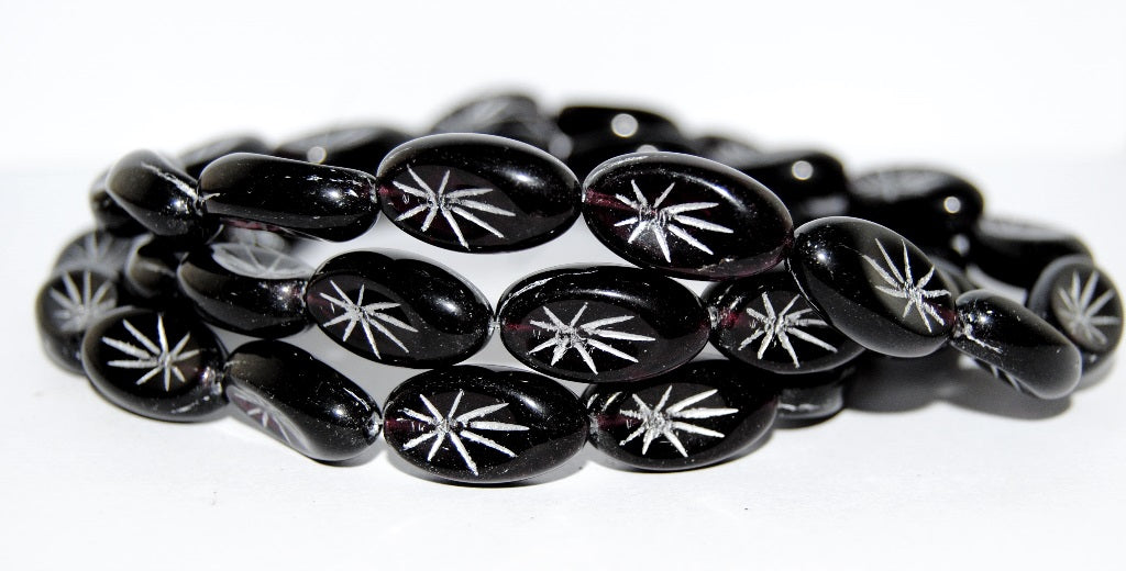 Oval With Rays Pressed Glass Beads, Transparent Amethyst 54201 (20080 54201), Glass, Czech Republic