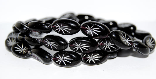 Oval With Rays Pressed Glass Beads, Transparent Amethyst 54201 (20080 54201), Glass, Czech Republic