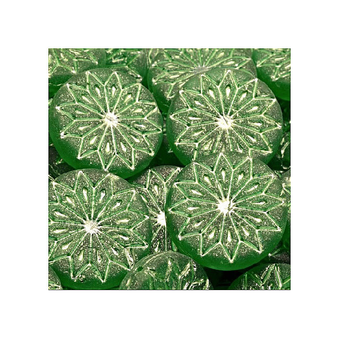 Pressed Czech glass beads origami flower round big with ornament Green White Glass Czech Republic