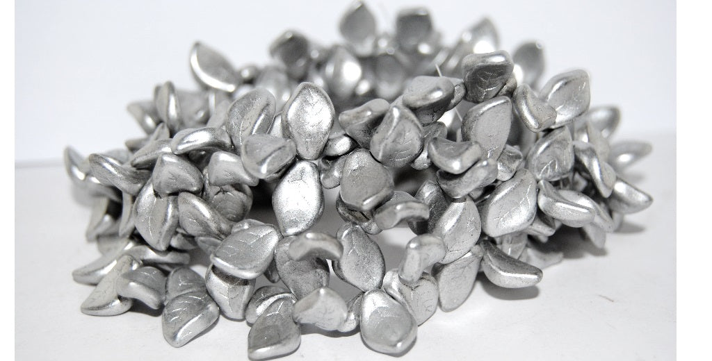 Ovate Leaf Pressed Glass Beads, Silver Colored (1700), Glass, Czech Republic