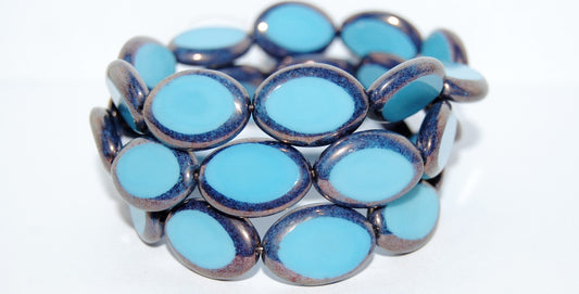 Table Cut Oval Beads Roach, Turquoise Blue Bronze (63030 14415), Glass, Czech Republic