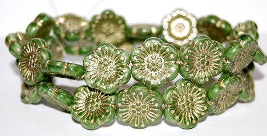 Flower Pressed Glass Beads, (56027 54202), Glass, Czech Republic
