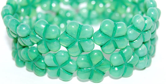 5-Petal Flower Pressed Glass Beads, Opal Aqua 46450 (61100 46450), Glass, Czech Republic