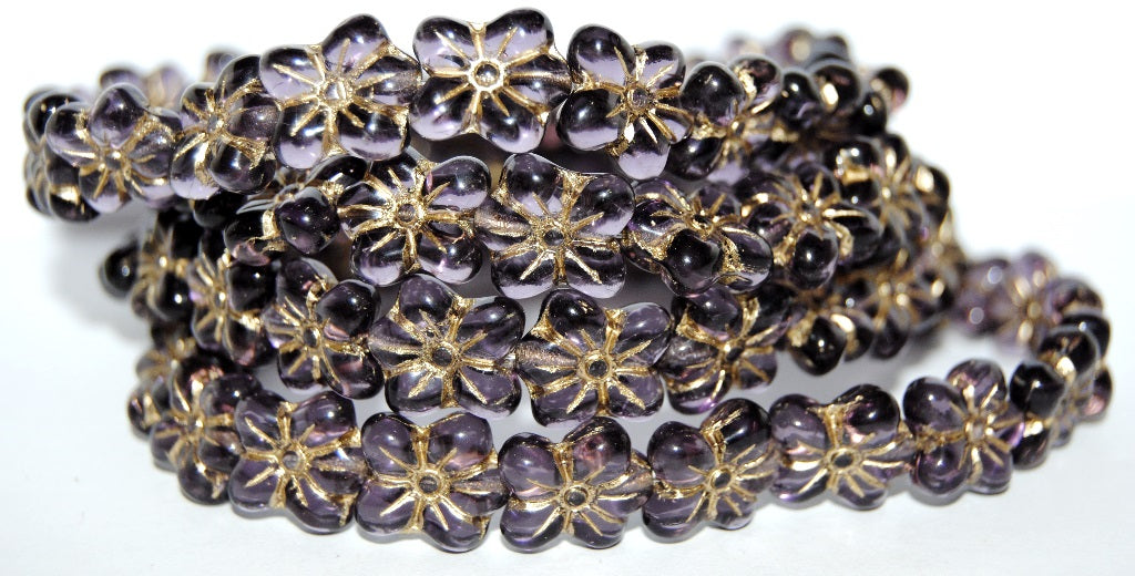 Flower Pressed Glass Beads, Transparent Light Amethyst 54202 (20310 54202), Glass, Czech Republic