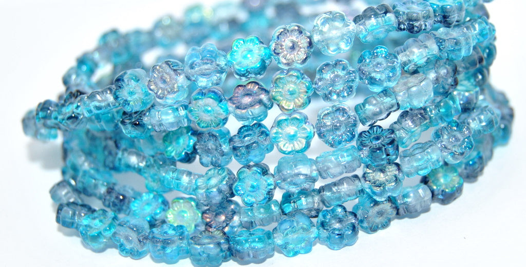 Hawaii Flower Pressed Glass Beads, Crystal 48103 (30 48103), Glass, Czech Republic