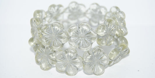 Round Flower Hibiskus Pressed Glass Beads, Transparent Yellow 54201 (80100 54201), Glass, Czech Republic