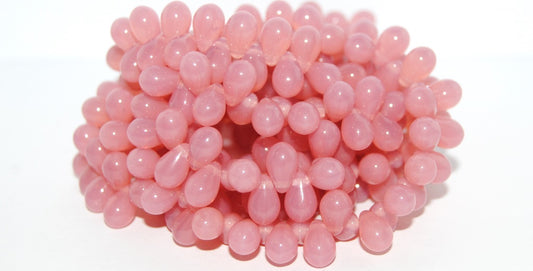 Pear Drop Pressed Glass Beads, Opal Pink (71000), Glass, Czech Republic