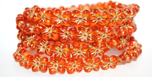 Flower Pressed Glass Beads, Transparent Orange 54202 (90020 54202), Glass, Czech Republic