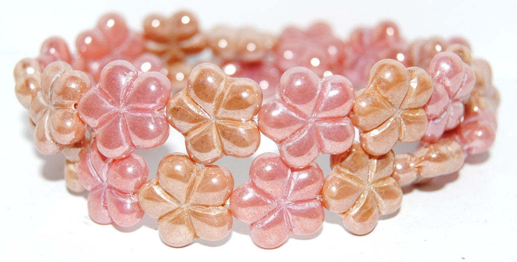 5-Petal Flower Pressed Glass Beads, Pink Mixed Colors Hematite (Pink Mix 14400), Glass, Czech Republic