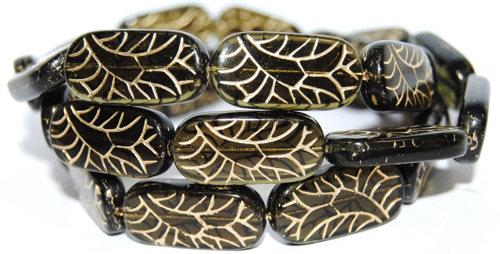 Rectangle With Ornament Pressed Glass Beads, (Green Mix2 54202), Glass, Czech Republic