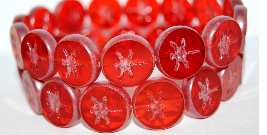 Table Cut Round Beads With Dragonfly, Transparent Red Luster Cream (90060 14401), Glass, Czech Republic