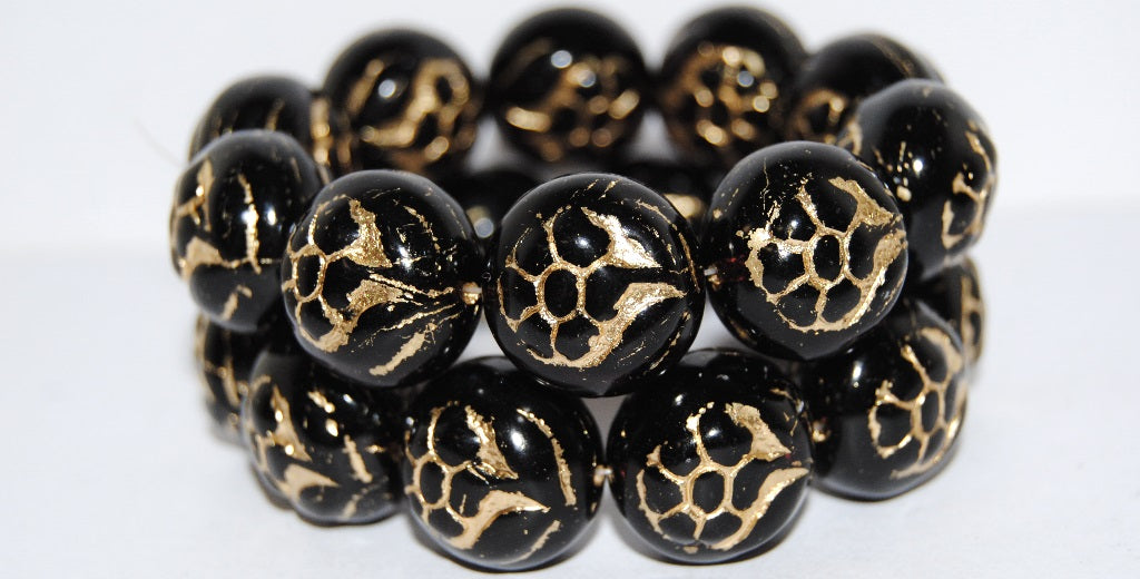 Round With Flower Pressed Glass Beads, (20090 54202), Glass, Czech Republic