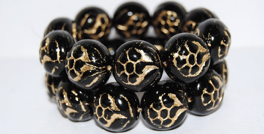 Round With Flower Pressed Glass Beads, (20090 54202), Glass, Czech Republic