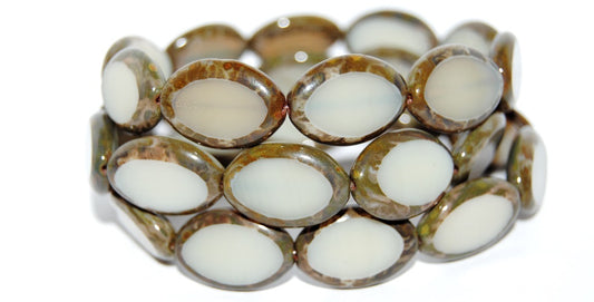 Table Cut Oval Beads Roach, 13000 Travertin (13000 86800), Glass, Czech Republic
