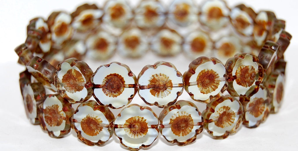 Table Cut Round Beads Hawaii Flowers, 87301 Travertin (87301 86800), Glass, Czech Republic