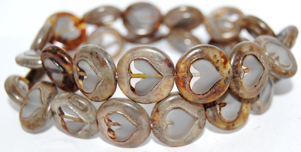Table Cut Round Beads With Heart, (6008 43400), Glass, Czech Republic