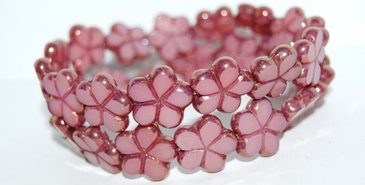 Table Cut Flower Beads, Opal Pink Bronze (71010 14415), Glass, Czech Republic