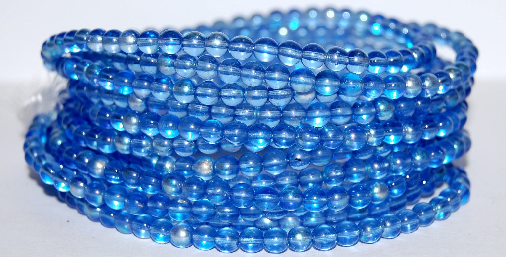 Round Pressed Glass Beads Druck, Cobalt Ab (30050 Ab), Glass, Czech Republic