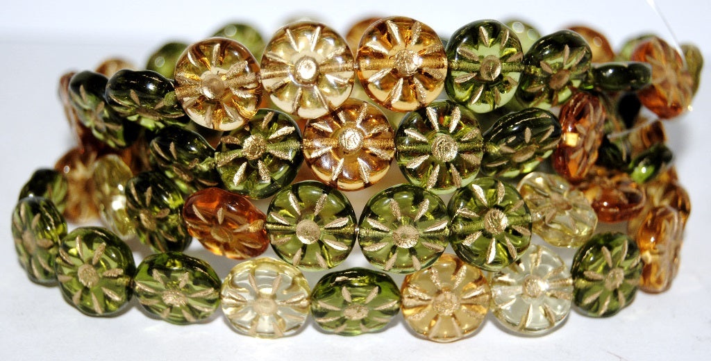 Flower Pressed Glass Beads, Mixed Colors Autumn 54202 (Mix Autumn 54202), Glass, Czech Republic