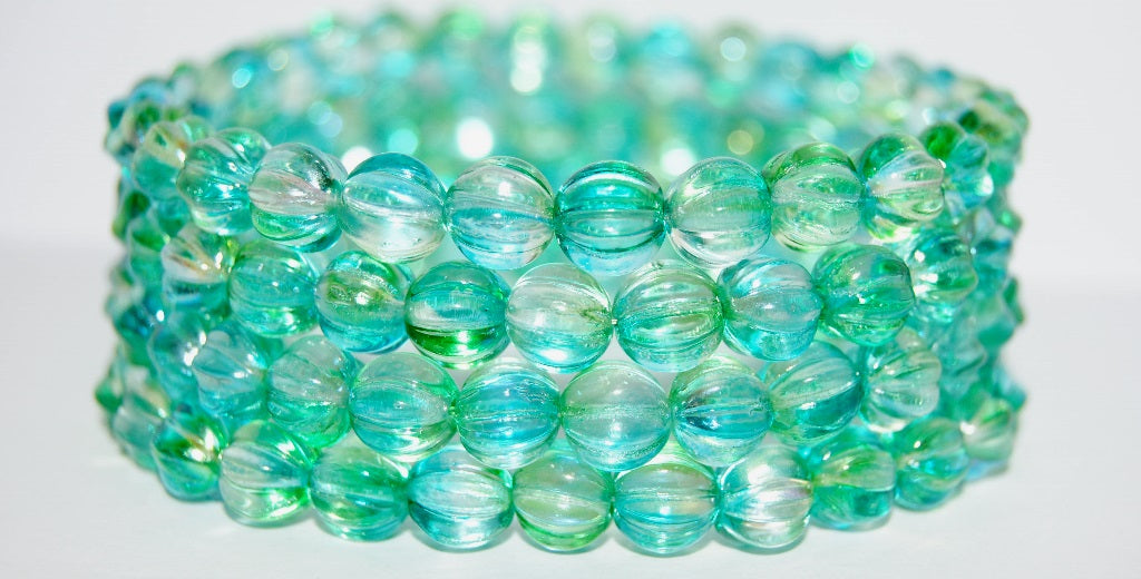 Melon Round Pressed Glass Beads With Stripes, 48110 (48110), Glass, Czech Republic