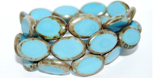 Table Cut Oval Beads Roach, Turquoise Blue 43400 (63030 43400), Glass, Czech Republic