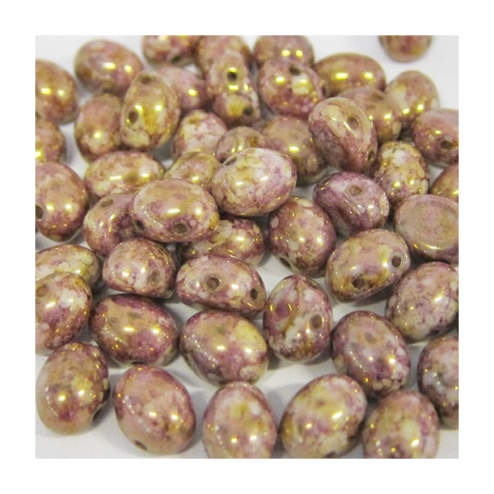 PRECIOSA Candy beads 2-hole oval glass cabochon (like Samos par Puca) Pink Brown Glass Czech Republic