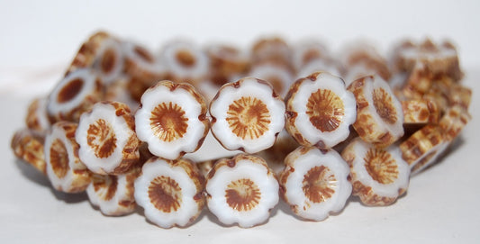 Table Cut Round Beads Hawaii Flowers, 4000 Travertin (4000 86800), Glass, Czech Republic