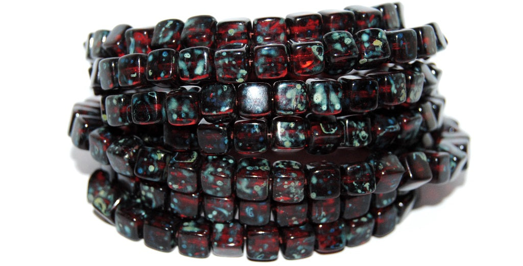 Cube Pressed Glass Beads, Ruby Red Stain Strong (90080 86805), Glass, Czech Republic