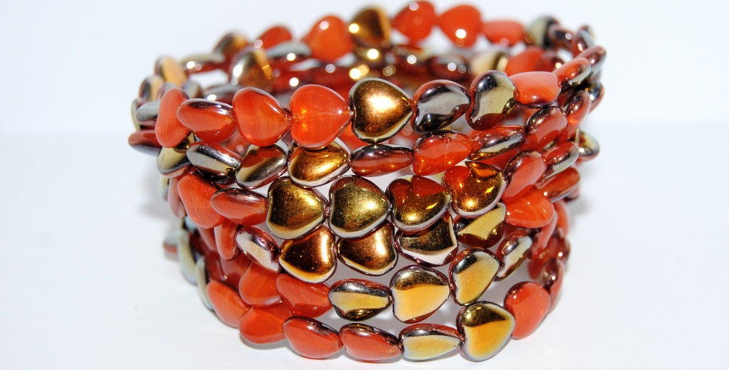 Heart Pressed Glass Beads, (Orange Opal 27101), Glass, Czech Republic