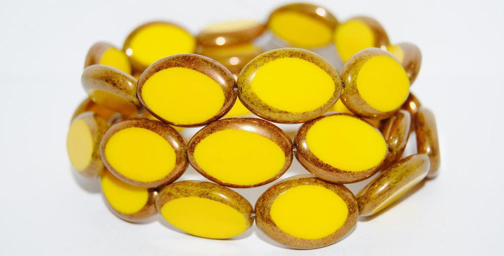 Table Cut Oval Beads Roach, Yellow Bronze (83120 14415), Glass, Czech Republic