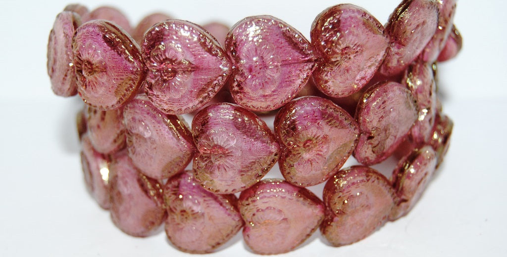 Heart With Flower Pressed Glass Beads, 6208 Luster Red Full Coated (6208 14495), Glass, Czech Republic