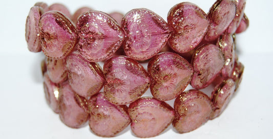 Heart With Flower Pressed Glass Beads, 6208 Luster Red Full Coated (6208 14495), Glass, Czech Republic