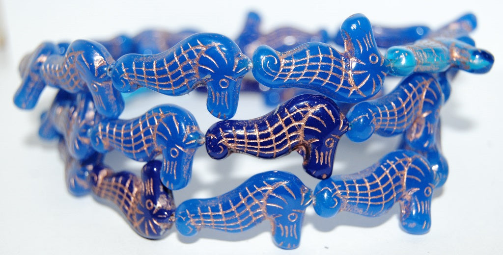 Seahorse Pressed Glass Beads, Mixed Colors Blue 54200 (Mix Blue 54200), Glass, Czech Republic
