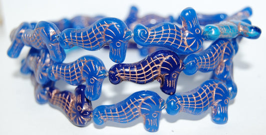 Seahorse Pressed Glass Beads, Mixed Colors Blue 54200 (Mix Blue 54200), Glass, Czech Republic