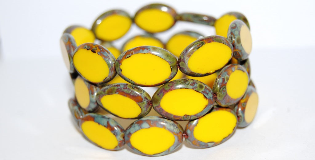 Table Cut Oval Beads Roach, Yellow 66800 (83120 66800), Glass, Czech Republic